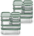 EATEX 14 Pack Glass Meal Prep Containers with Grooved Base, 14 Stackable BPA Free Glass Storage Containers with Lids for Lunch, Pantry, and Kitchen - Microwave, Dishwasher Freezer & Oven Safe - Sage