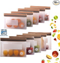 Reusable Food Storage Bags – 10-Pack Stand-Up, BPA-Free, Freezer, Dishwasher Safe, & Eco-Friendly – 5 L, 5 M Bags – Airtight Leakproof Sandwich, Snack, Travel & Make-Up baggies (Grey)