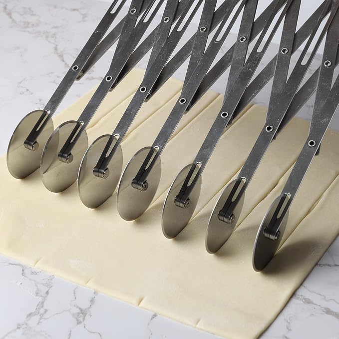 7 Wheel Pastry Cutter Roller Stainless Steel Pizza Slicer Multi-Round Dough Cutter Adjustable Ravioli Pizza Noodle Cutter Wheel