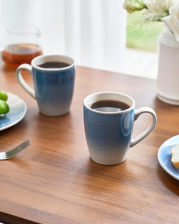 famiware Coffee Mugs Set, 13oz Mug Set of 6, Stoneware Cups for Latte, Hot Tea, Mocha, Cocoa, Cappuccino, Microwave and Dishwasher Safe, Glacier Series, Azure Blue