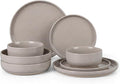 HaWare 8-Piece Plates and Bowls Set for 2, Stoneware Dinnerware Sets with Pasta Bowl, Dishes Set for Home Restaurant, Speckled Cream Coffee