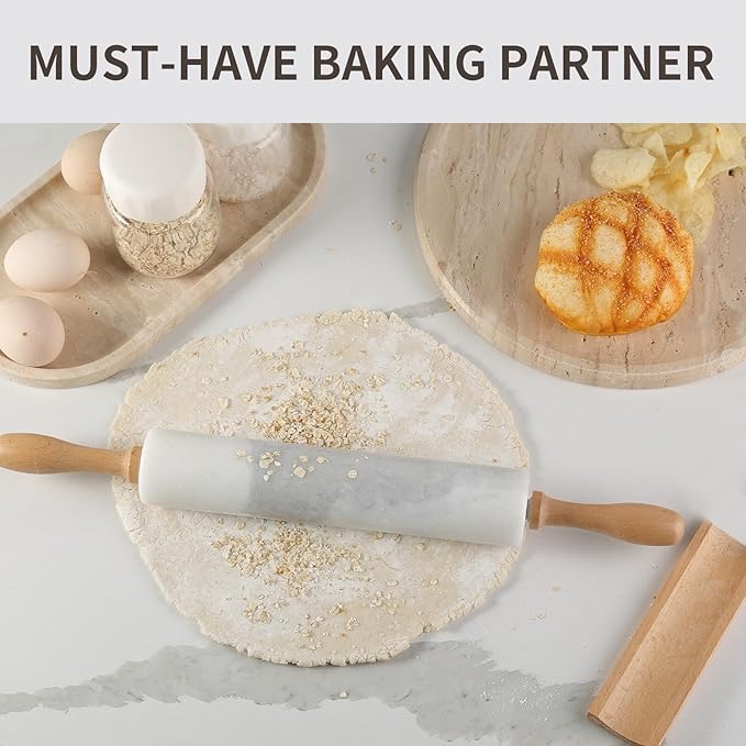 Koville Marble Rolling Pin, Non-Stick African Stone Polished Dough Roller, Pasta, Dumpling, Ravioli, Fondant, Pie Crust, Kitchen Baking Pastry Tools(Namib Fantasy)