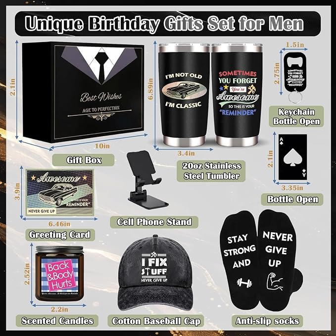 Birthday Gifts for Mens Him Who Have Everything, Fathers Day Gift, Dad Gifts, Unique Dad Gift Baskets for Men Husband Brother Boyfriend Funny Thank you Gifts Ideas Grandpa Uncle Presents Black