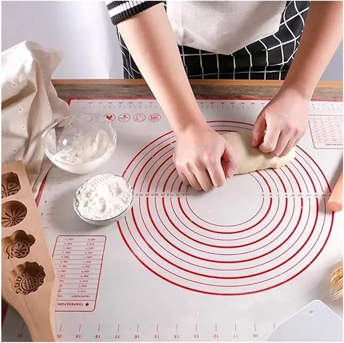 Non-Stick Silicone Baking Mat Heat Resistant Kneading Pad For Pizza Pastry Cookie Dough Multi Purpose Reusable Kitchen Bakeware(1pc 60x80cm,Color Red)
