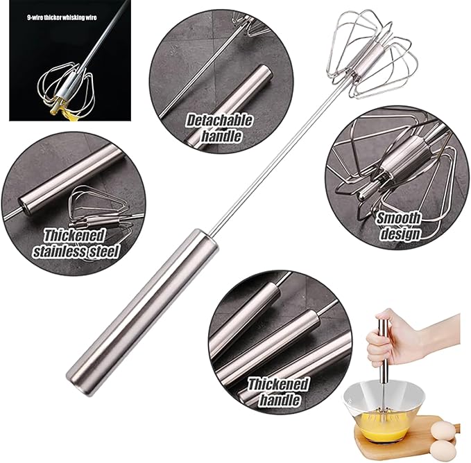Stainless Steel Semi-Automatic Whisk, 2025 and Mixer Whisks Stainless Steel Egg Whisk Hand Push Rotary Whisks Blender Egg Scrambler Rotating Automatic Eggbeater for Cooking Egg Milk(Silver, 3Size)