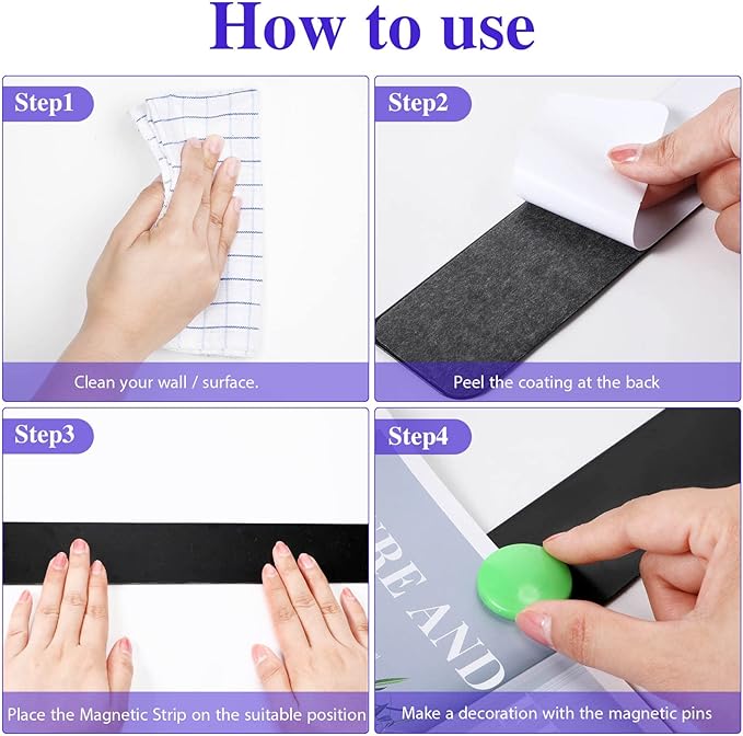 6 Pcs 15" x 2" Magnetic Display Board Souvenir Bulletin Board Strip Set with 48 Pcs Colorful Magnet for Office Home Wall Display Notes, Photos(Black)