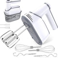binROC Cordless Electric Hand Mixer, 12-Speed Rechargeable Handheld Mixer with Eject Button, 6 Stainless Steel Attachments, Snap-On Storage Case, LED, Self-Stand for Baking, Cake, Dough, Egg (White)