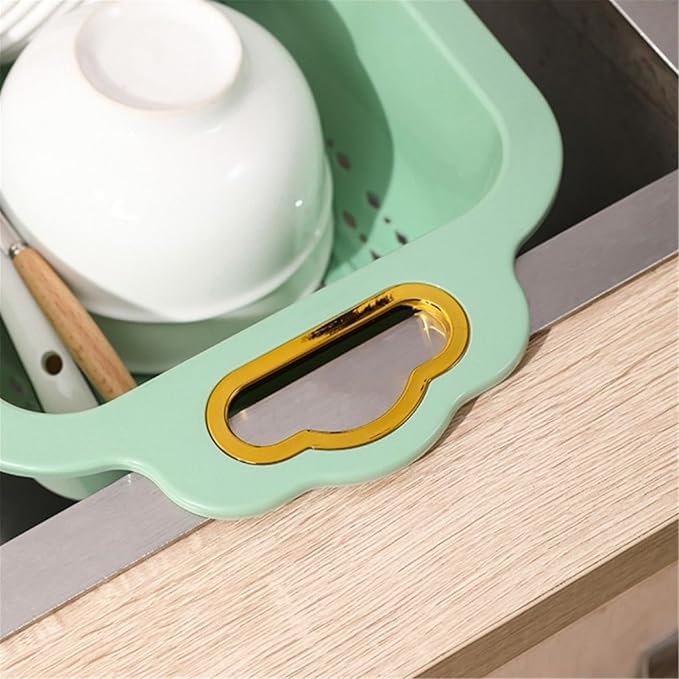 Expandable Dish Drying Rack Over the Kitchen Sink, Thick PP Dish Drainer, Dish Rack Vegetables and Fruits Strainer(Green)