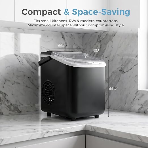 Countertop Ice Maker, Portable Ice Machine with Carry Handle Basket and Scoop, 9 Bullet Cubes Ready in 6 Mins, 26lbs Daily, Self-Cleaning for Home, Kitchen, Camping, RV