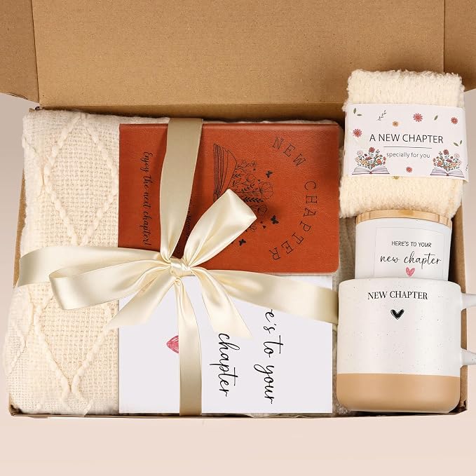 New Beginnings Gifts for Women, New-Chapter Happy Retirement Gifts for Woman, Graduation Gift, New Job Congratulations Gift for Women Farewell Going Away Basket for Woman, Coworker, Teacher, Friend | New-Chapter