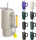Frost Buddy Thicc Buddy - 16 oz Stainless Steel Vacuum Insulated Tumbler with Lid and Straw for Water - Travel Mug Cupholder Friendly - Gifts for Women Men Him Her (Beige Checkered)