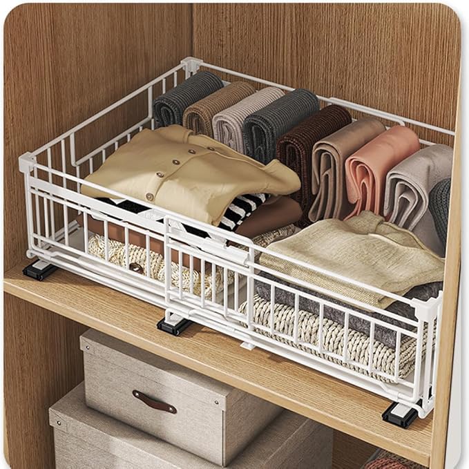 Expandable Pull Out Cabinet Organiser, No Drill Adhesive Slide Out Kitchen Drawer Shelf Durable Metal for Under Sink, Cupboard, Pantry, Adjustable Width (12.8"-19.7") (Style B Black, 1 Pack)