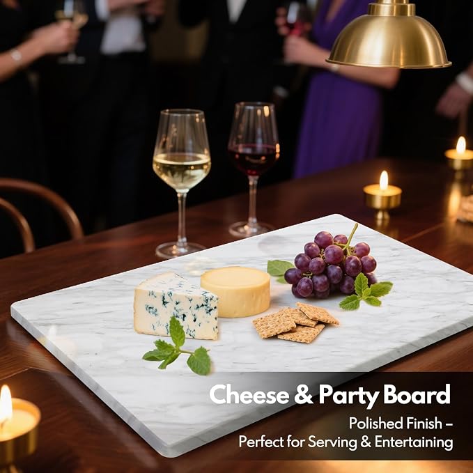 Lovdeco Large Marble Cutting Board 12"x20", 100% Natural Marble, Heavy Duty, Volakas White, Polished Surface for Pastry, Cheese, Serving & Kitchen Countertop – White with Brown Veining