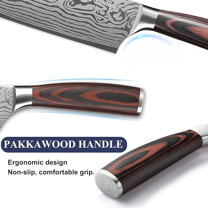 Sunnecko Kitchen Knife Set 7 Piece Chef Knife Set Professional High Carbon Stainless Steel, Sharp Kitchen Knives with Wooden Handle