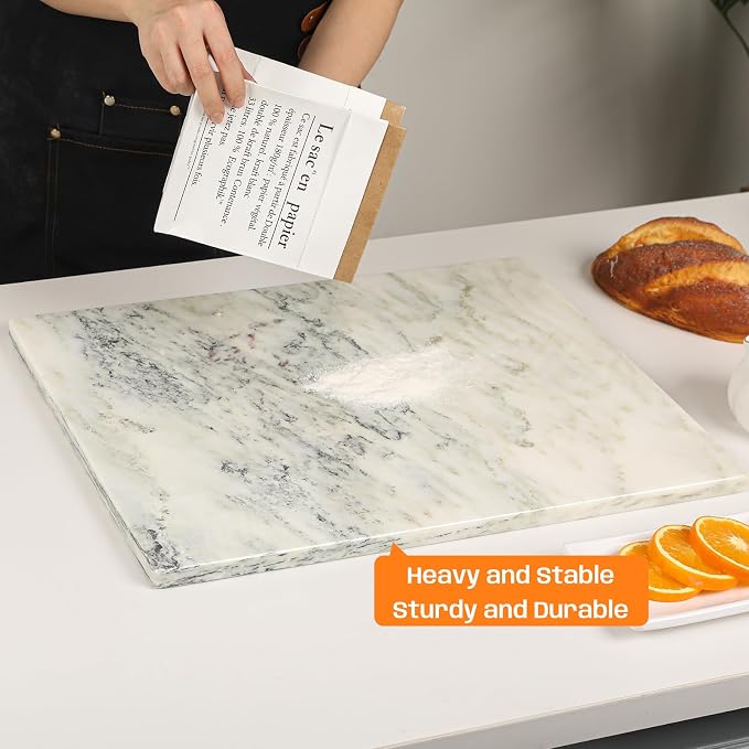 White Marble Cutting Board, 16x20 Inch Marble Pastry Board With Non-Slip Feet For Cheese, Charcuterie, Dough, Chocolate, Dessert, Pack Of 1 Piece