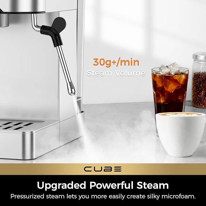 CHULUX Cube Espresso Machine with Milk Frother Steam Wand, 20 Bar Professional Italian Pump Semi Automatic Espresso Coffee Machine for Home Cappuccino & Latte Maker