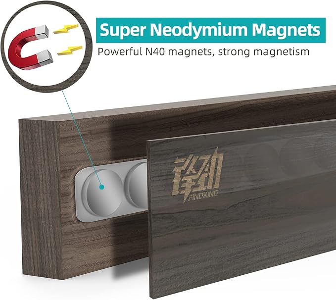 FINDKING Ash Wood Magnetic Knife Strip, Wall Mounted Wooden Knife Holder with Strong Magnets for Kitchen Organization, 16 Inch Dark Brown, Without Knives