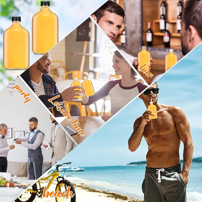 Gejoy 24 Pcs Mini Liquor Bottles Reusable Glass Flask Bottles with Black Caps Clear Empty Alcohol Shot Jars Small Champagne Jars with 4 Funnels for Wine Weddings Party Favors Christmas (3.4 oz)