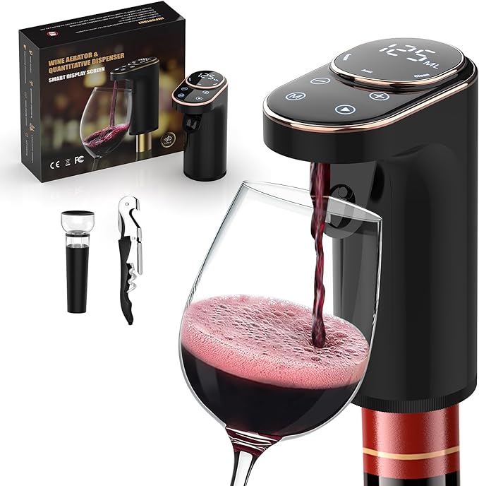 Electric Wine Aerator, Rechargeable Wine Dispenser & Decanter, 1-999ML Quantitative Pour, Self-Clean & LED Touch Screen, Automatic Wine Pourer Ideal Gift for Wine Lovers Women and Men