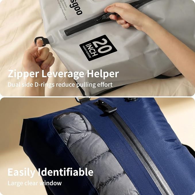 Vacuum Seal Bags for Travel with Pump, Reusable Nylon Compression Packing Cubes to Save Space for Carry-On Suitcase & Backpack, Odor&Waterproof Vacuum Kit for Clothes (Navy/Light Grey)