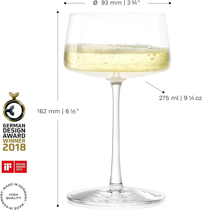 Stölzle Lausitz Champagne Coupes Power Set of 2, 9 1/4 oz – Elegant Crystal Glasses for Champagne, Sparkling Wine & Prosecco – Premium German Crystal Champagne Glasses – Dishwasher- & Shock-Resistant