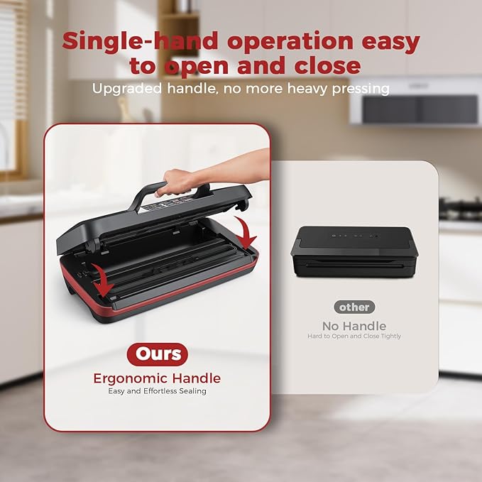 95KPa Vacuum Sealer Machine for Food, Automatic with Dual 12mm Heat Seal, 10-in-1 Modes, Built-in Cutter & Bag Storage, Includes 1 Roll and 10 Pre-Cut Bags