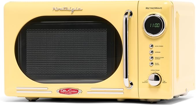 Nostalgia Retro Compact Countertop Microwave Oven - 0.7 Cu. Ft. - 700-Watts with LED Digital Display - Child Lock - Easy Clean Interior - Yellow