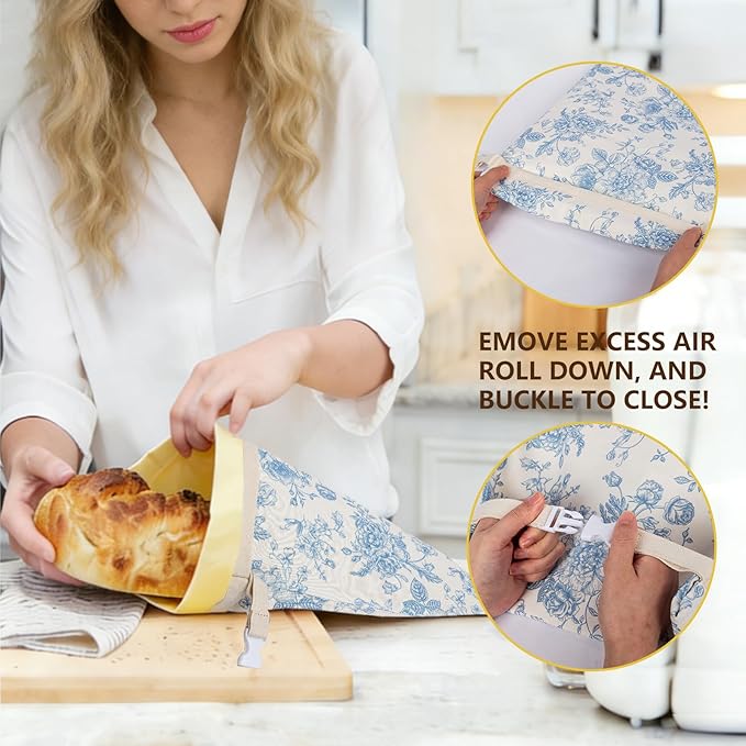 Reusable Beeswax Bread Bags for Homemade Bread & Sourdough, 2-Pack XL Airtight Food Storage Bags, Organic Cotton Linen Covers - Freezer-Friendly Freshness Preservation Keeps Fresh Longer