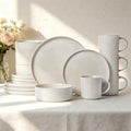 MONITO Ceramic Dinnerware 16 Pieces Dinner Set,Plates Pasta Bowls Cereal Bowls Reactive Change Glaze Dish Sets, Modern Stoneware Dishes,Gift, Creamy white