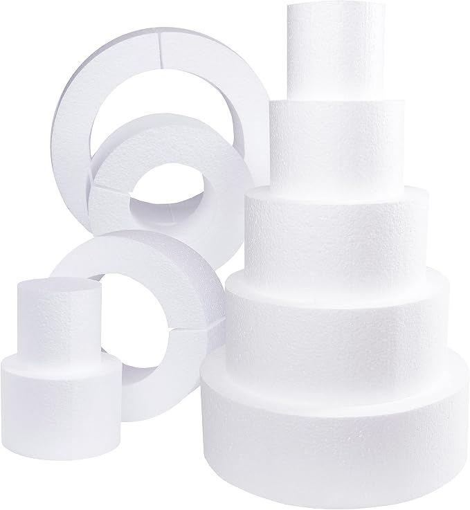 Silverlake 5-Tier Round Cake Dummy Set - Nesting 4" H x 4,6,8,10 & 12" Dia Discs for Styrofoam Baking Display Projects