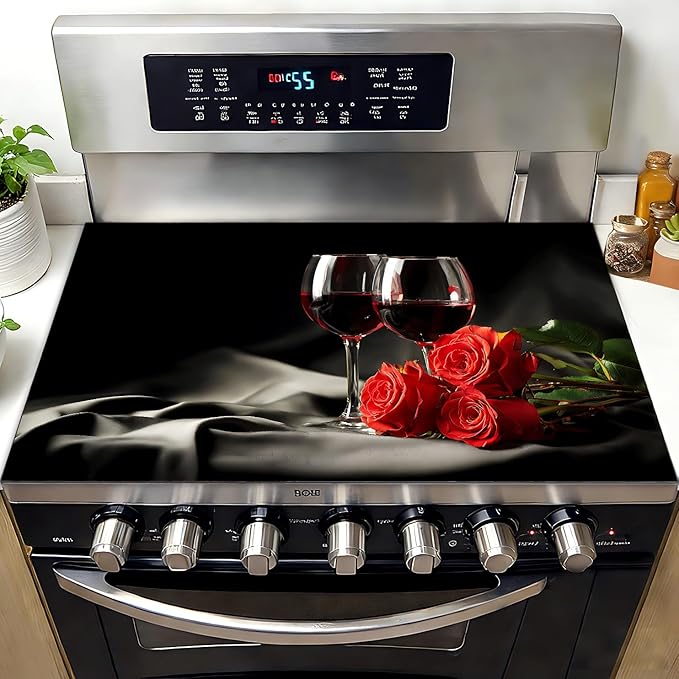 Stove Top Cover 28.3x 20.5 inches Elegant wine glass Stove Top Covers Pad Glass Flat Top Stove Mat for Kitchen Fit Under Coffee Maker Pot Water Absorbent Mat Diatomite(wine glass)