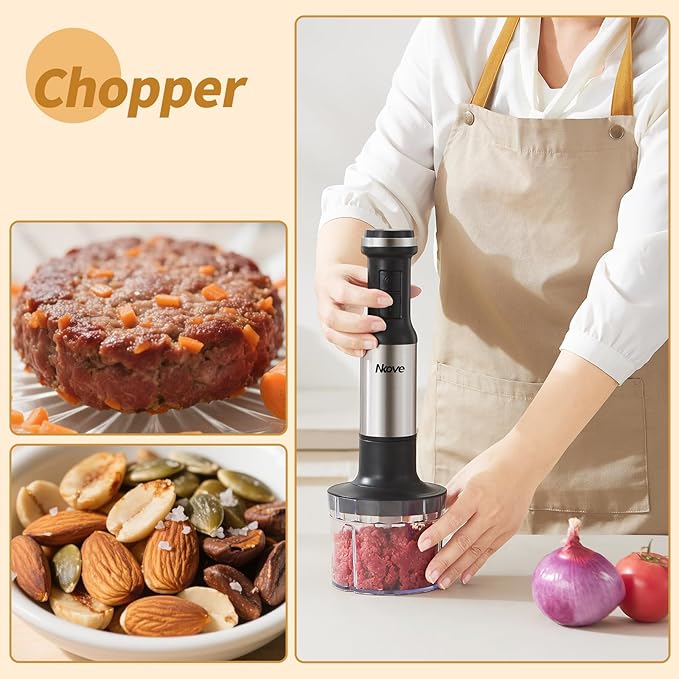 Nkove Immersion Blender Handheld Corded Hand Blenders 5 in 1 Set 800W, Stainless Steel Stick Blender Turbo Mode with 600 ml Mixing Beaker with Lid, 400 ml Chopper, Whisk, Milk Frother, BPA-Free