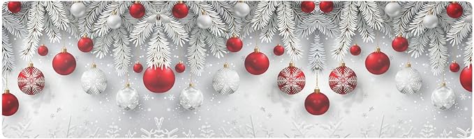 Christmas Trivet Table Runner 40 Inches Long Christmas Snowflakes Balls Pattern Heat Resistant Hot Pad Multi Purpose Mat for for Hot Pots Pans Kitchen Countertops