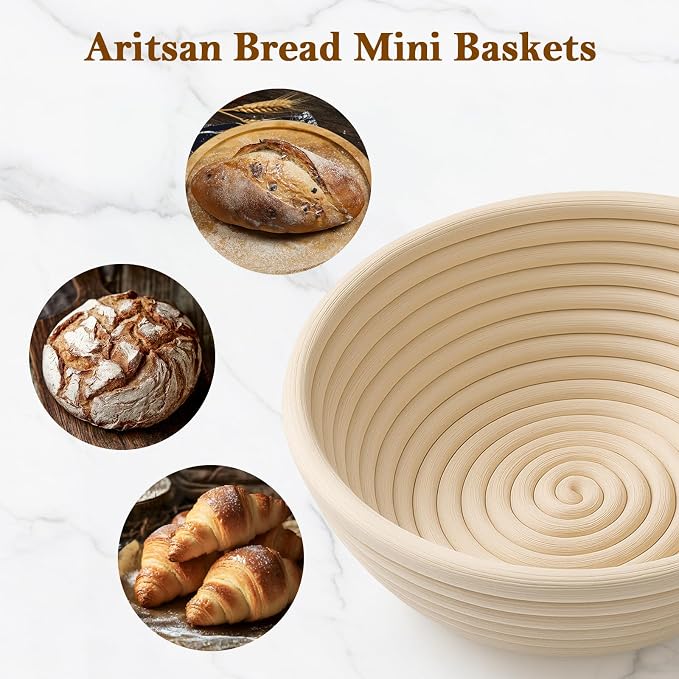 6 Pack 5 Inch Mini Banneton Bread Proofing Basket, Mini Sourdough Baking Supplies, Small Banneton Proofing Baskets for Artisan Bread Baking and Dough Rising
