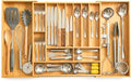 Expandable Kitchen Organizer – Adjustable 33” Wide Utensil Kitchen Drawer with 11 Compartments, Natural Solid Bamboo Construction for Flatware