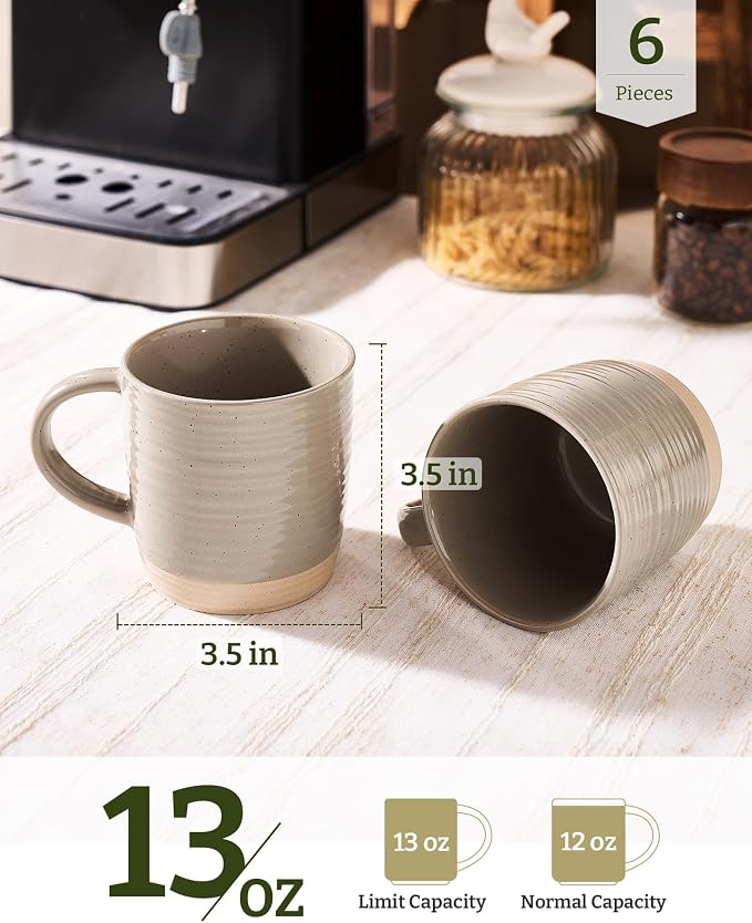 famiware Coffee Mugs Set of 6, 13 oz Mug Set, Ceramic Cup Set with Handle for Coffee, Tea, Cocoa, Milk, Constellation Series, Cinnamon Brown