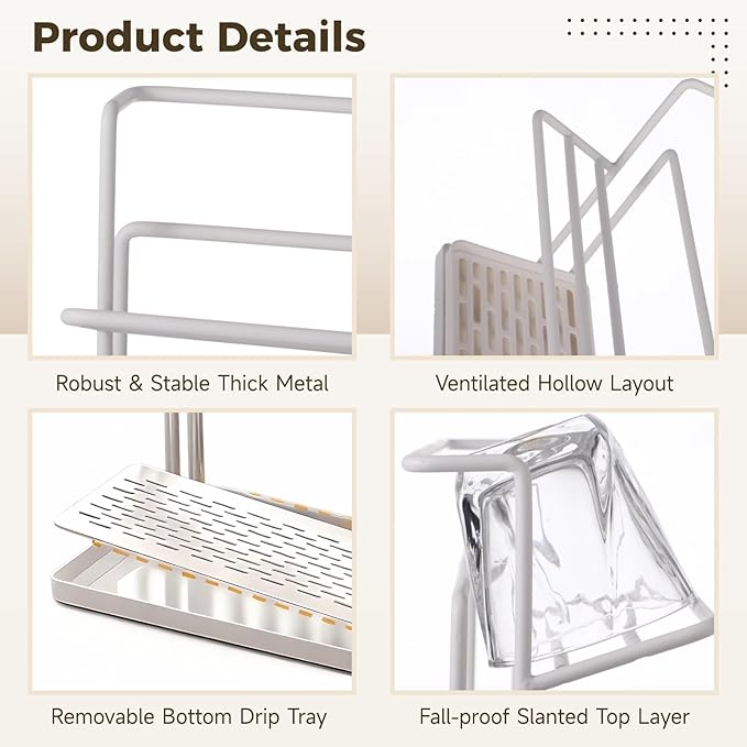 Bottle Drying Rack for Kitchen Countertop, 2-Tier Vertical Water Bottle Drying Rack with Drain Tray, Space Saving Metal Ventilated Stand for Kitchen Sink, Counter