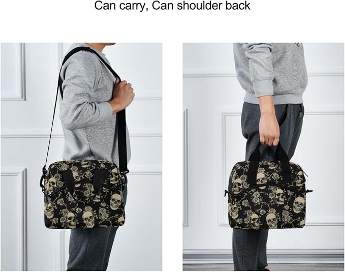 Skull Insulated Lunch Bag Reusable Lunch Tote Bag Cooler Bag for Women Men Adult Lunch Box with Adjustable Shoulder Strap Leakproof Lunch Bag for Work Picnic Camping