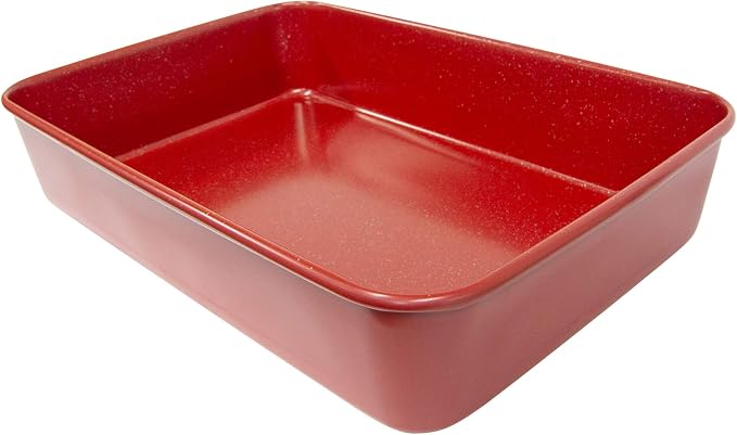 casaWare 15 x 10 x 3-Inch Ultimate Series Commercial Weight Ceramic Coated Non-Stick Lasagna/Roasting Pan (Red Granite)