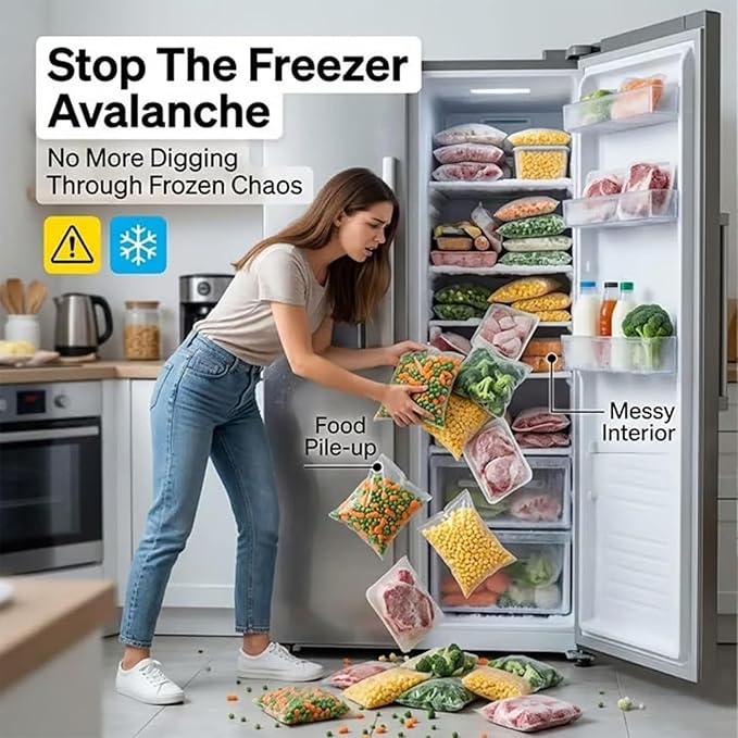 Crystal Clear Freezer Storage Bins, Stackable Fridge Organizer Bins with Handles, Clear Plastic Food Containers for Refrigerator and Pantry, Kitchen Organization for Meat & Veggies (Clear*4, Small)