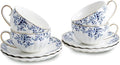 Agyiuns ceramic tea cups and saucers 6oz,floral tea cups for Coffee, Latte, Cafe Mocha and Tea (Little Blue Flowers)