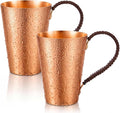 Willinglong 2 Pcs 100% Pure Copper Cup Tumblers 18.5 oz with Handle Handcrafted Hammered Copper Cups, Ayurvedic Health Benefits Drinking Vessel for Family Health Water, Cocktails, Iced Tea Glasses