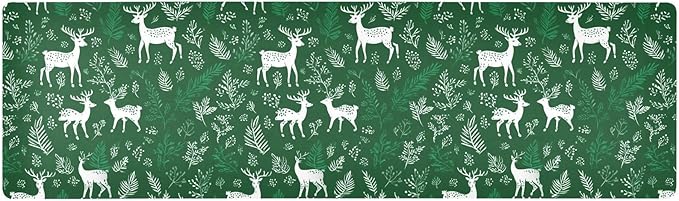 White Christmas Deers Plants Trivet Table Runner Heat Resistant 230F for Hot Dishes Pots Plates Kitchen Dining Table Protector Decorative 39.37 X 11.8 Inch