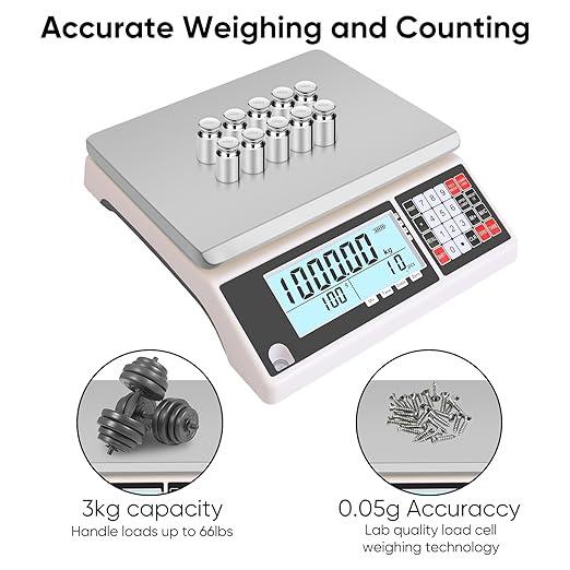 Industrial Counting Scale 3kg/0.05g with RS232 Port Digital Inventory Counting Scale for Parts Coins Piece Counting Scale for Computer/Printer, Precision Electronic Gram Scale(g/kg/lb)