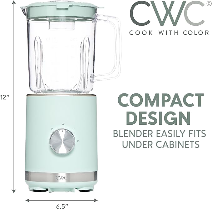 COOK WITH COLOR 300 Watt Blender: Powerful 2-Speed Control with Pulse, 4-Tip Stainless Steel Blades, 25oz (750ml) Jar, and Skid-Resistant Feet, Sage