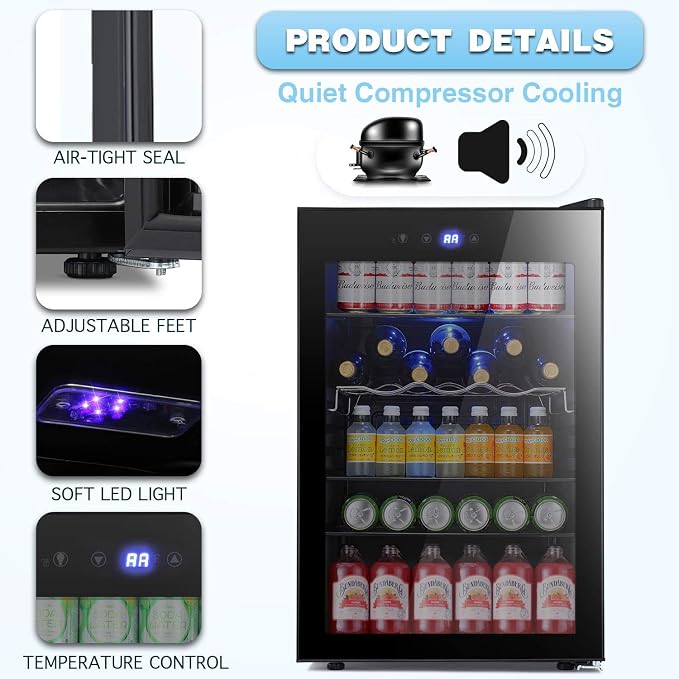 Antarctic Star Beverage Refrigerator -150 Can Mini Fridge for Soda Beer or wine,Small Drink Dispenser, For Office or Bar with Adjustable Removable Shelves，4.5 Cu. Ft. (Black)