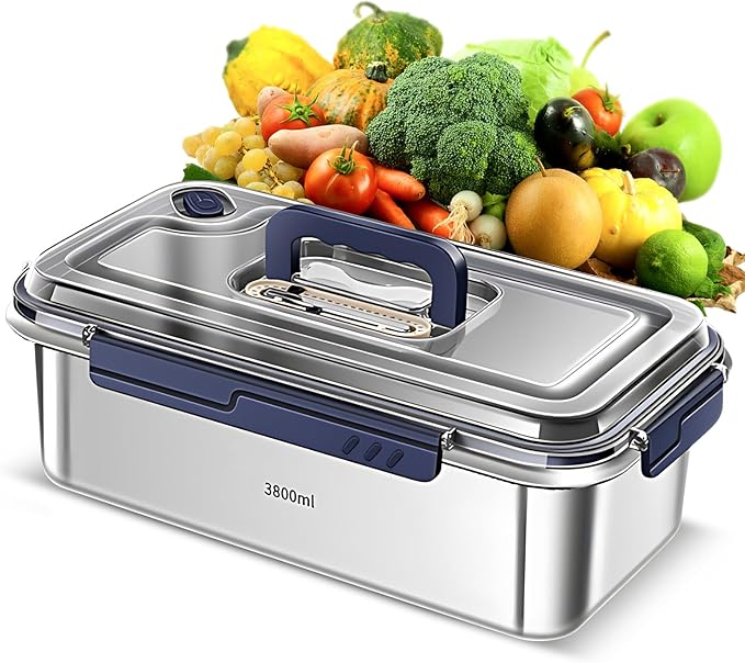 Karlak Food Storage Containers with Lids Aight Food Grade 316 Stainless Steel Large acity Leakproof Kitchen Storage Container with Date Indicator Sealing Ring den Handle Oven Micro