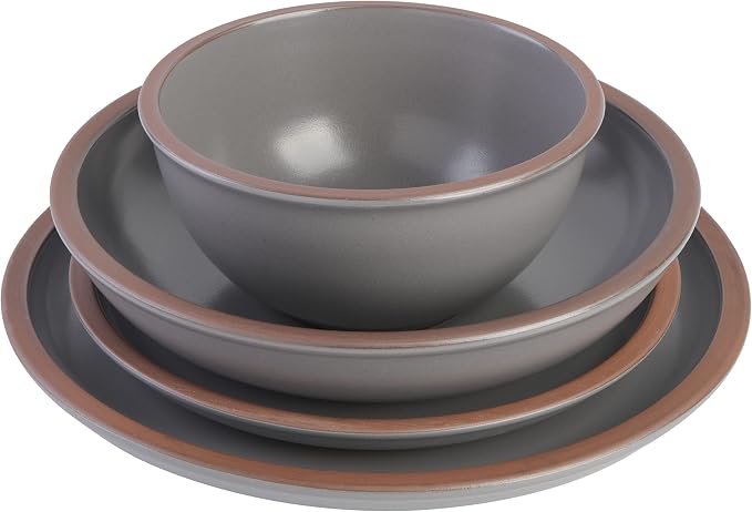 Gibson Elite Lagos Coupe Dinnerware Set, Service for 4 (16pcs), Grey, Grey (Double Bowl)