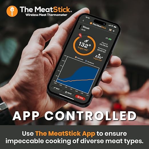The MeatStick Xtender Set | Smart Wireless Meat Thermometer | 300ft Range Digital Food Probe with Bluetooth | for Smoking, Grilling, BBQ, Air Fryer, Deep Frying, Oven, SousVide, Rotisserie