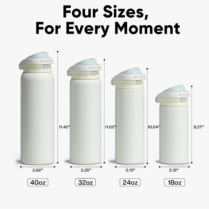 ENCOOL Leakproof Insulated Water Bottle with Straw Dual-Sip Water Bottle Bag-Safe Design for Work, Commute & Gym – Keeps Drinks Cold All Day, 32 oz, Cloud-Hill White